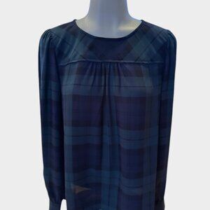 J.Crew Navy Plaid Blouse Size S | Sheer Long Sleeve Top